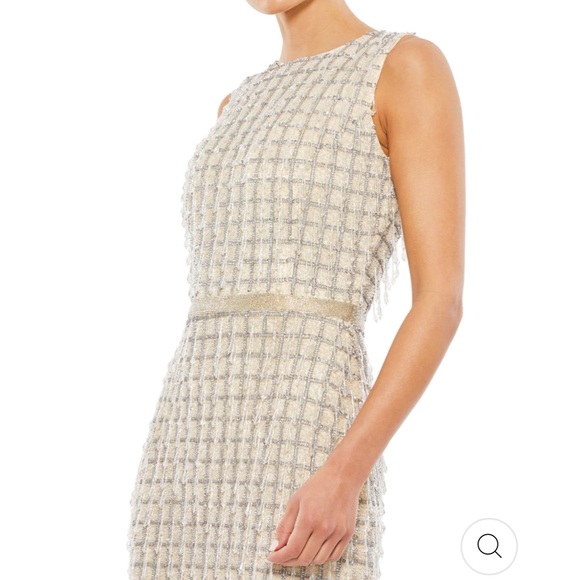 Mac Duggal NWT Sleeveless High Neck Beaded Midi Sheath 8 Nude Ivory Dress New - Picture 2 of 11